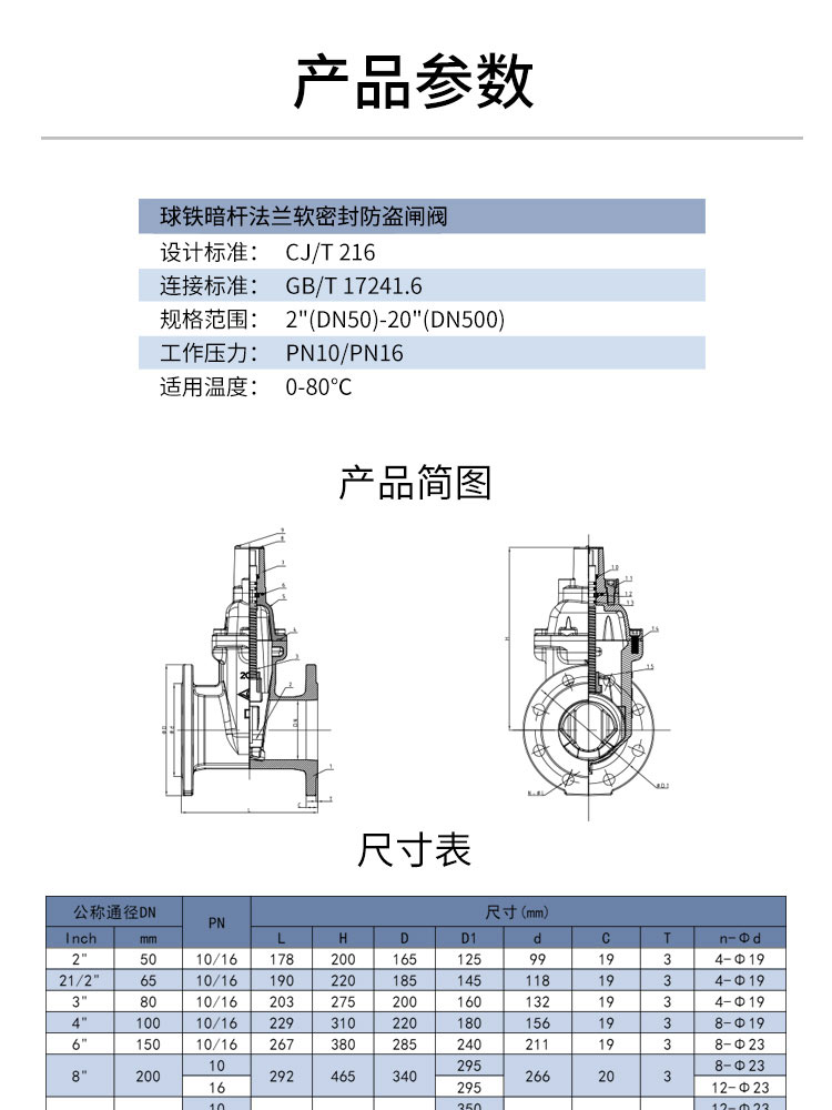 法兰暗杆软密封防盗闸阀