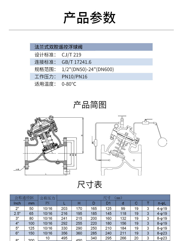 法兰式双腔遥控浮球阀